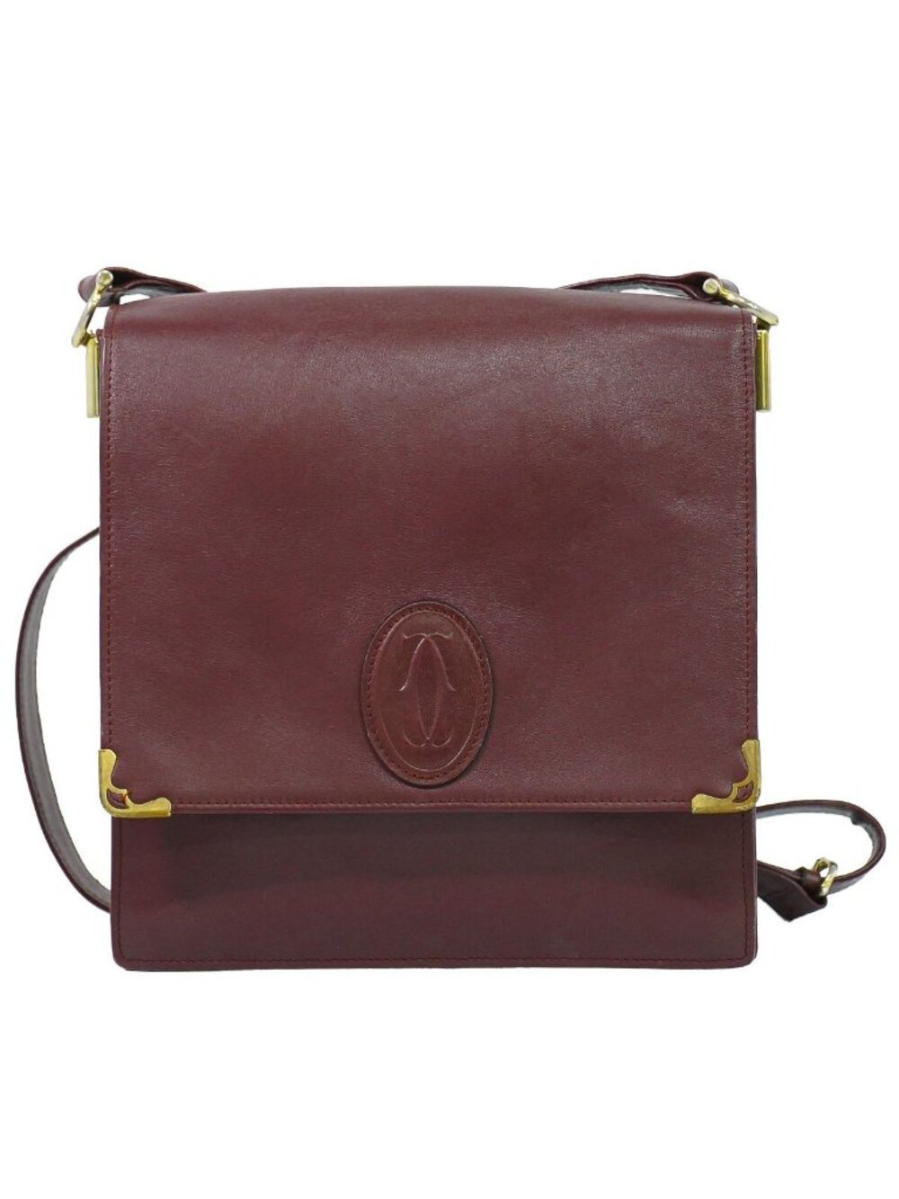 Cartier Must Line Shoulder Bag Pochette Leather Bordeaux